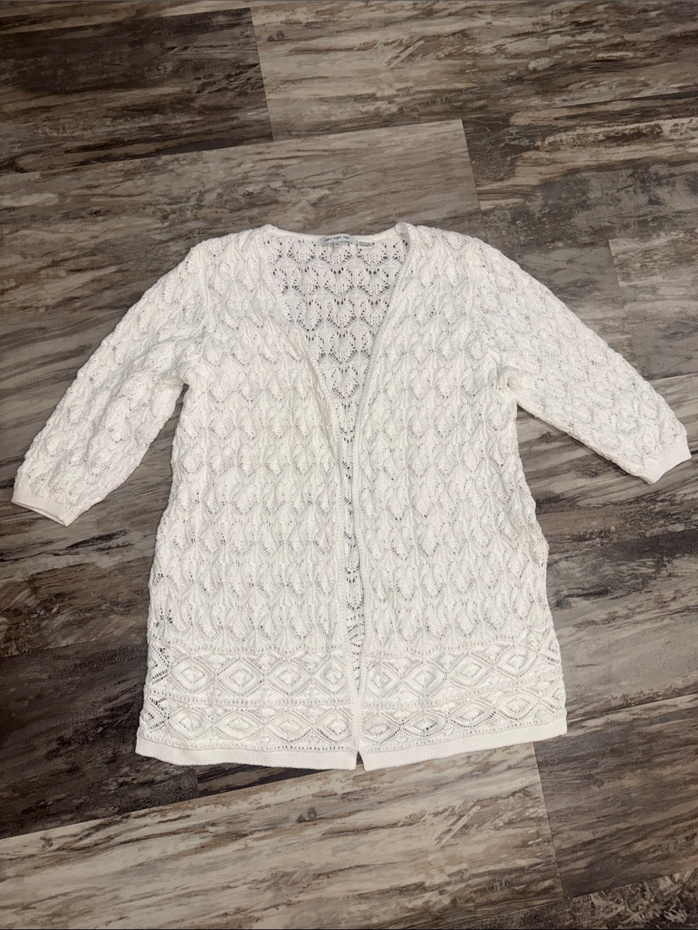Eight Eight Eight Knit Open Cardigan Sweater White XL slit sides boho 3/4 sleeve